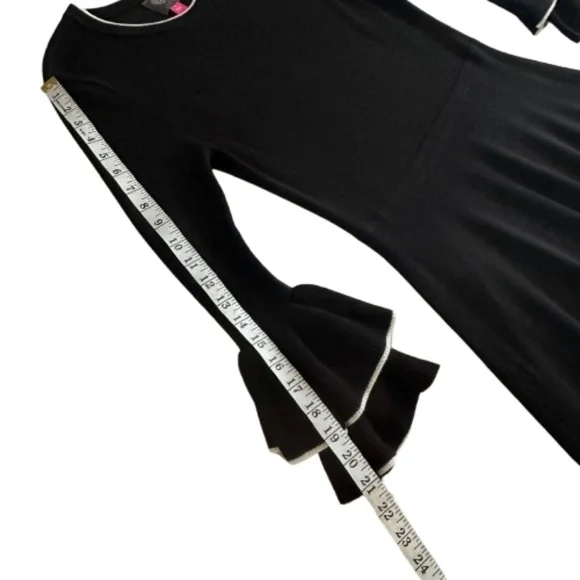 Vince Camuto Women S Black & White Sleeved Ruffled Fit & Flare Midi Knit Dress - Picture 10 of 13